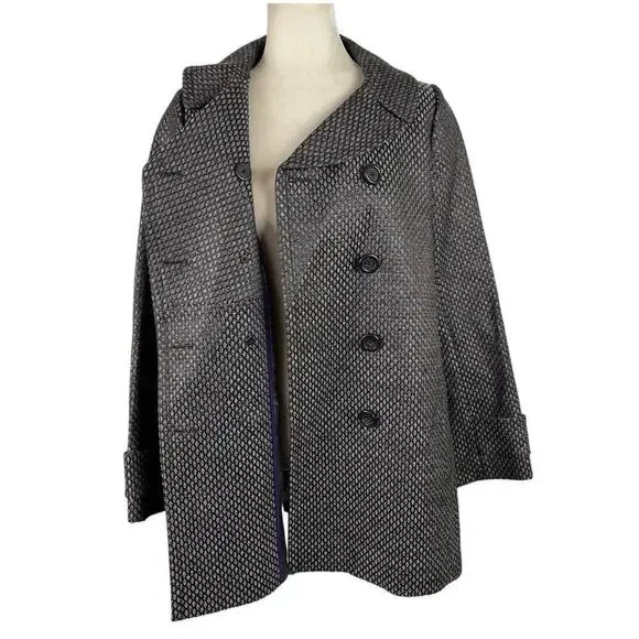 J. Crew Collection Stormy Tweed Lille Silk Overcoat Jacket Gunmetal Gray Size 10 - Picture 12 of 15